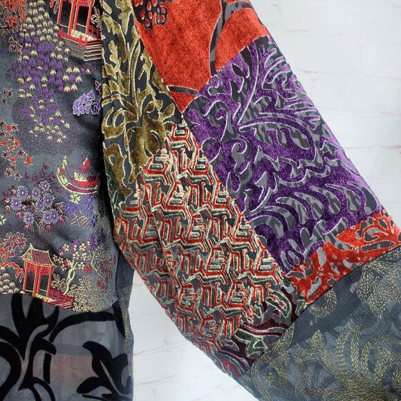 Vtg Chicos Velvet Burnout Silk Blend Kimono Topper Sz 3 XL Gothic Chic Oriental - Picture 7 of 15